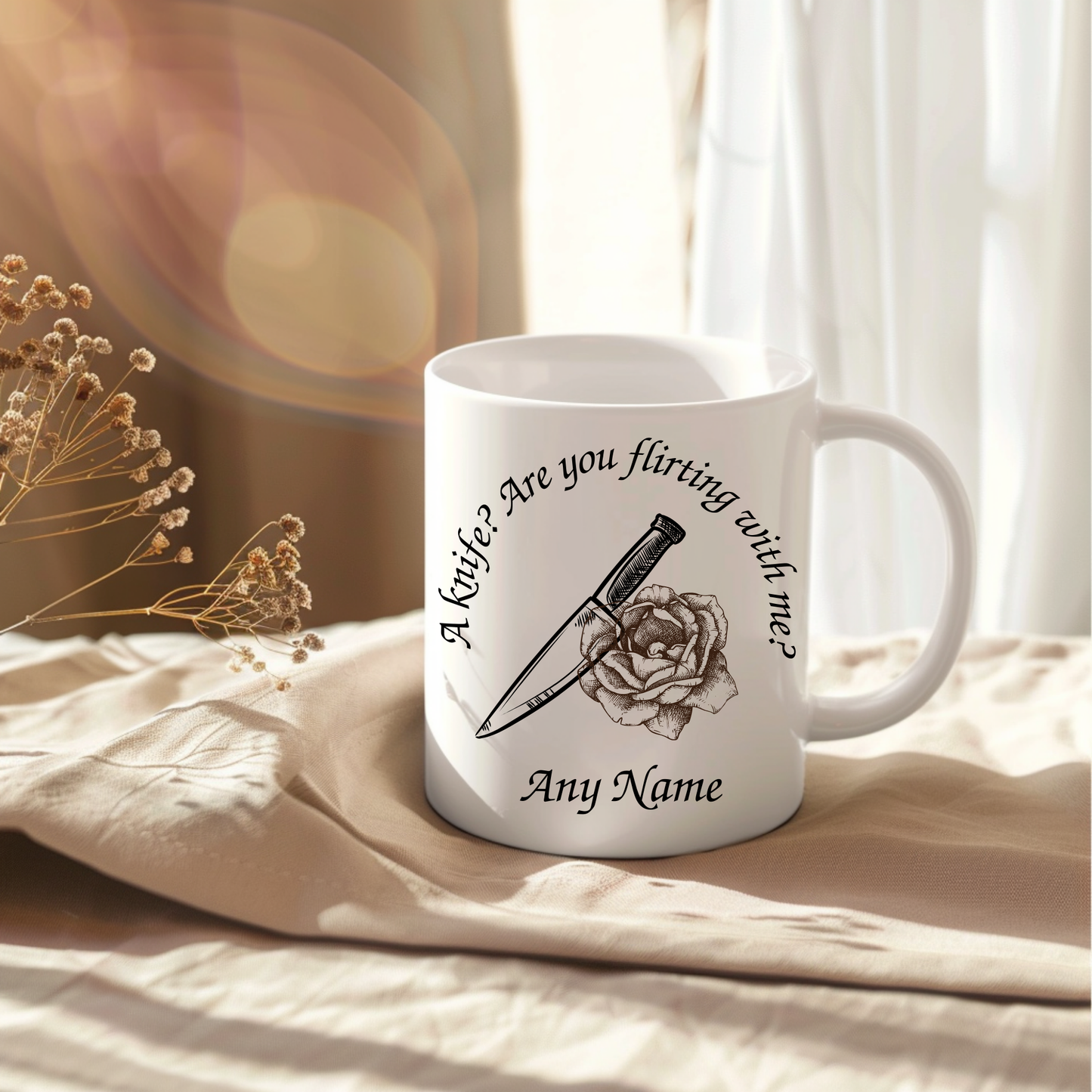 "A Knife?" Mug – Haunting Adeline-Inspired 11oz Personalised Dark Romance Gift